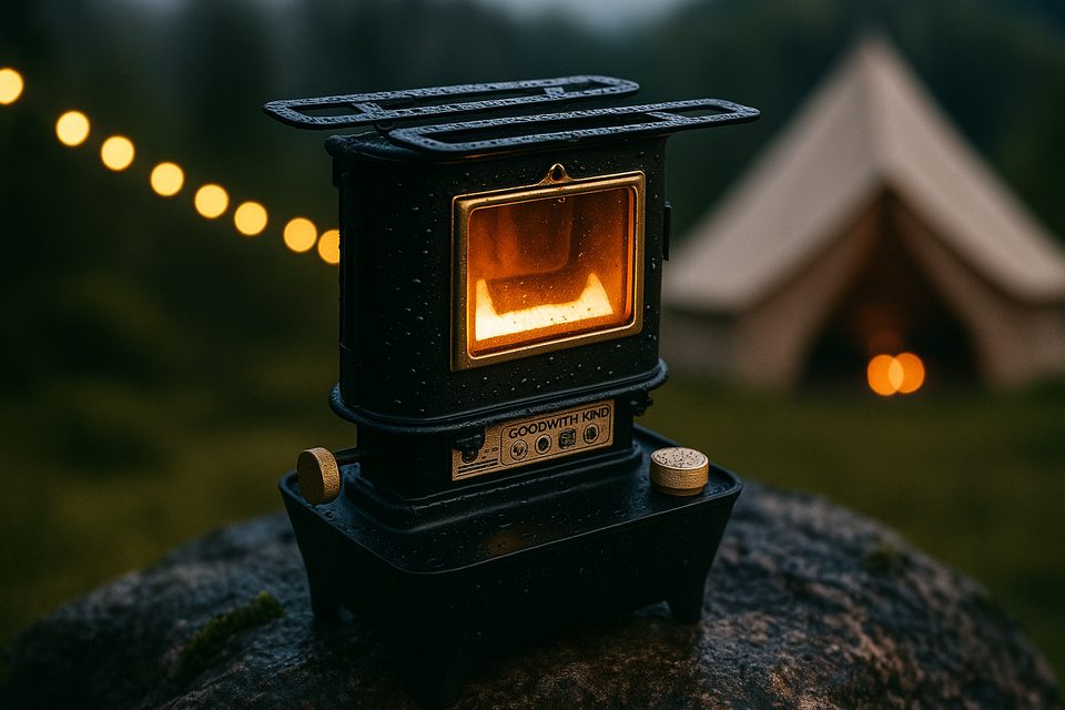 Campfire Glow by Tent and Stove