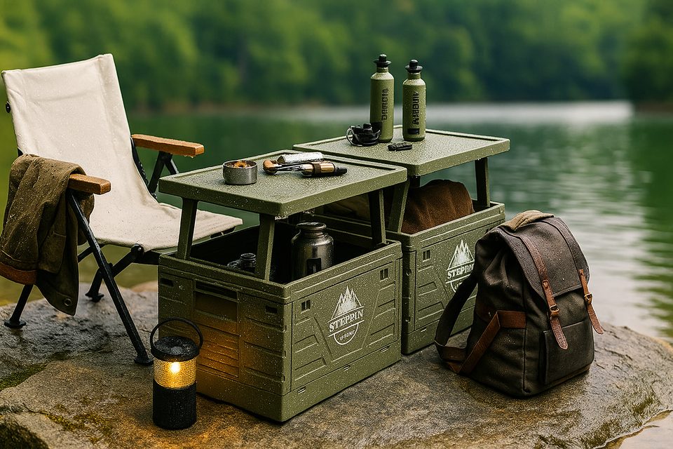 Lakeside Camping Setup with Gear